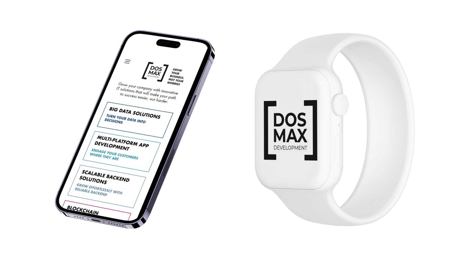 Dosmax logo on smartphone and smartwatch.